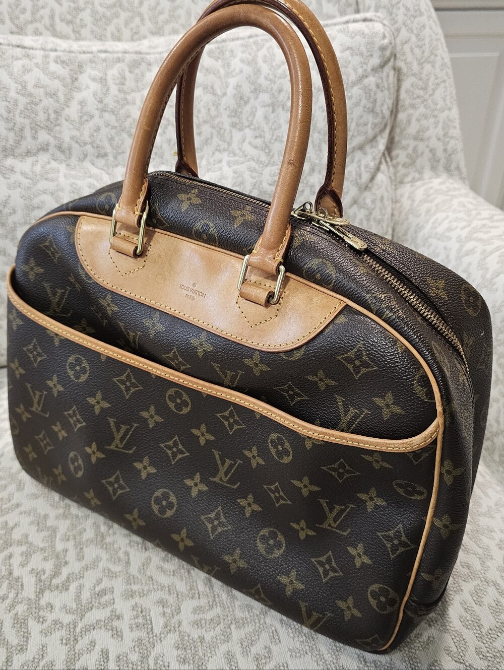 Louis Vuitton Brown Monogram Canvas Tote with Tan Leather Trim